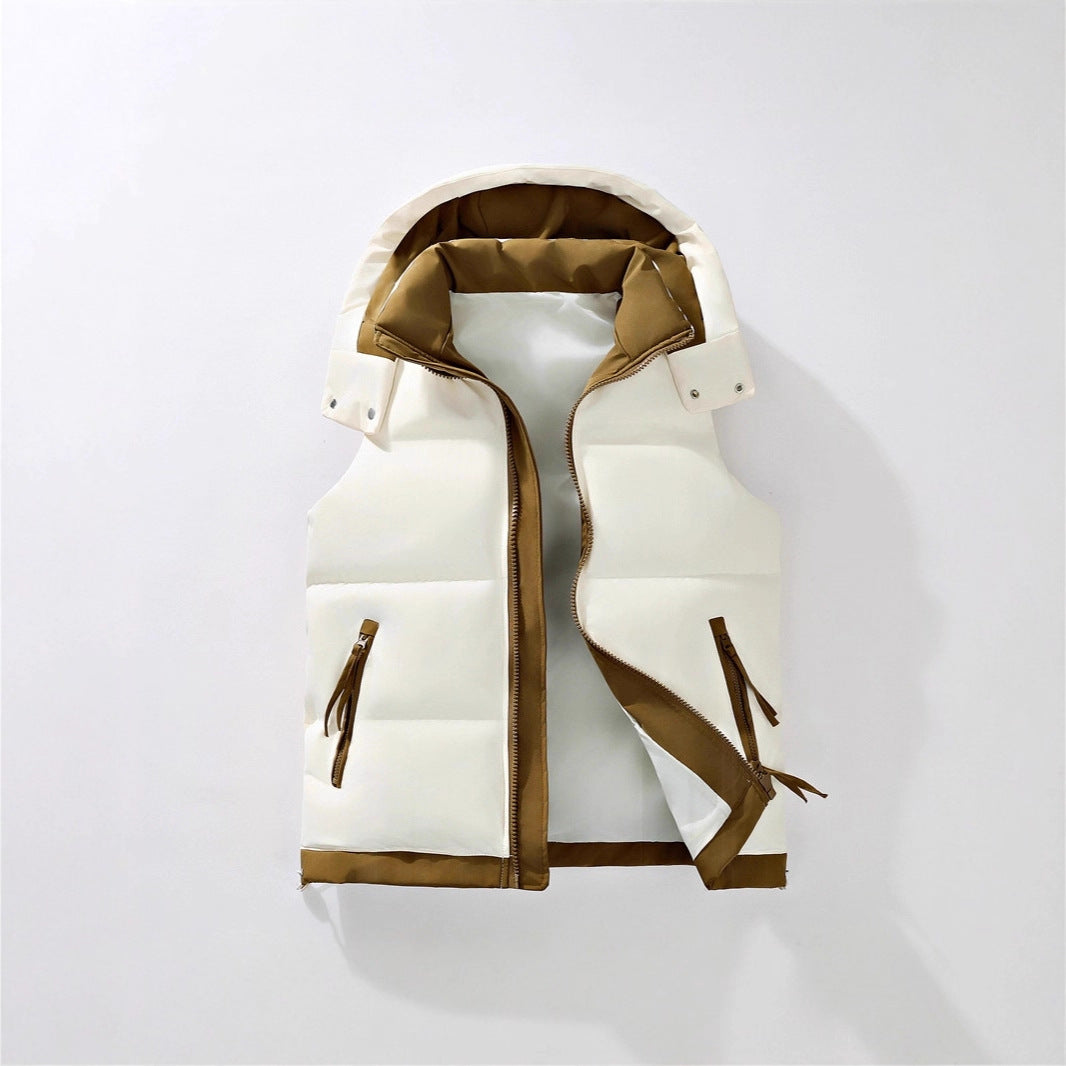 Men's Padded Quilted Vest with Detachable Hood, Contrast Piping and Drawstring Mune Fashion