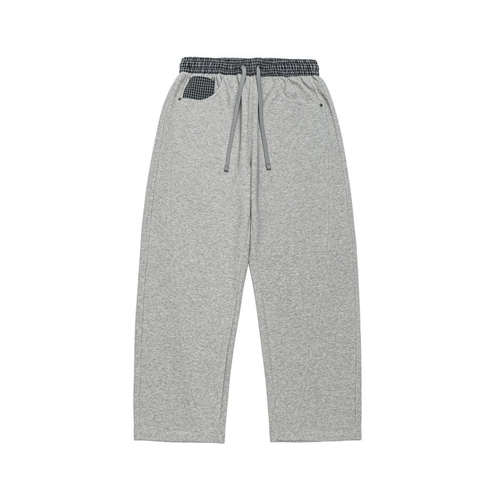 Women's Cropped Relaxed Jogging Pants with Elastic Drawstring, Check Detail and Decorative Seams