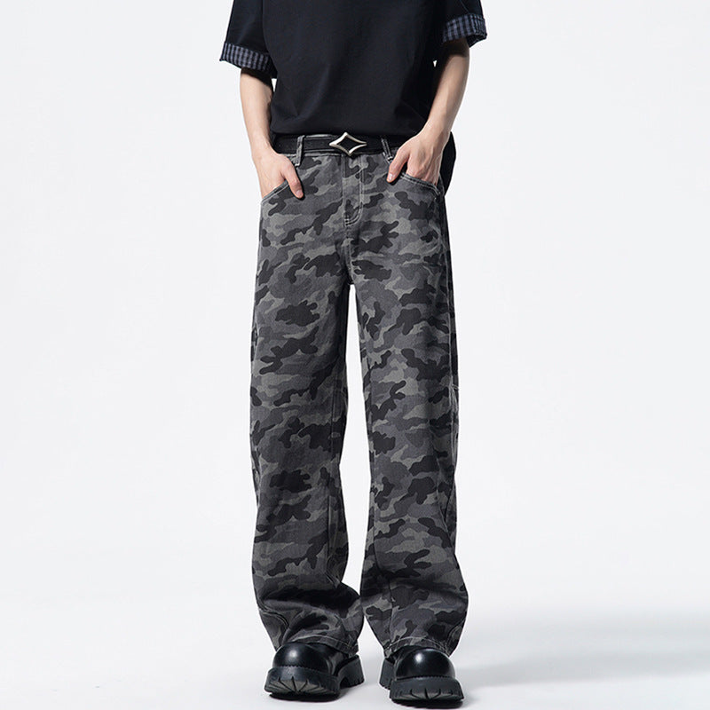Men's Relaxed-Fit Camouflage Denim Pants with Extra Wide Leg Mune Fashion