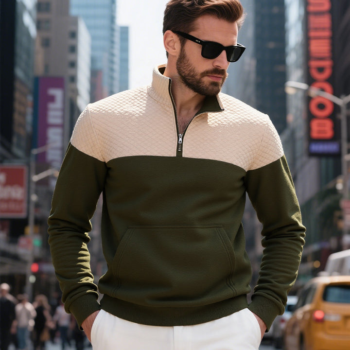 Men's quilted half-zip sweatshirt with kangaroo pocket and stand-up collar Mune Fashion