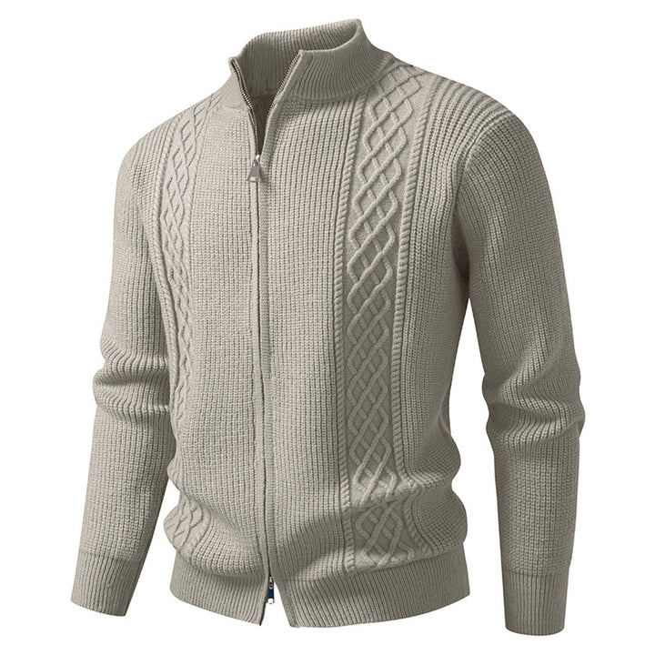 Men's zip knit jacket with decorative cable pattern, stand-up collar and elastic cuffs Mune Fashion