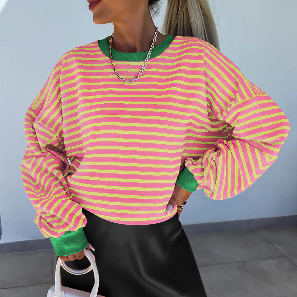 Women's casual striped sweatshirt with boxy cut and contrasting finishes Mune Fashion