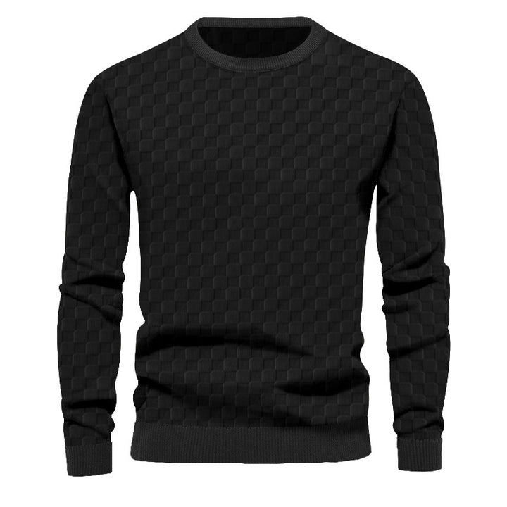 Men's Textured Knitted Sweater with Fine Check Waffle Structure & Ribbed Hem Mune Fashion