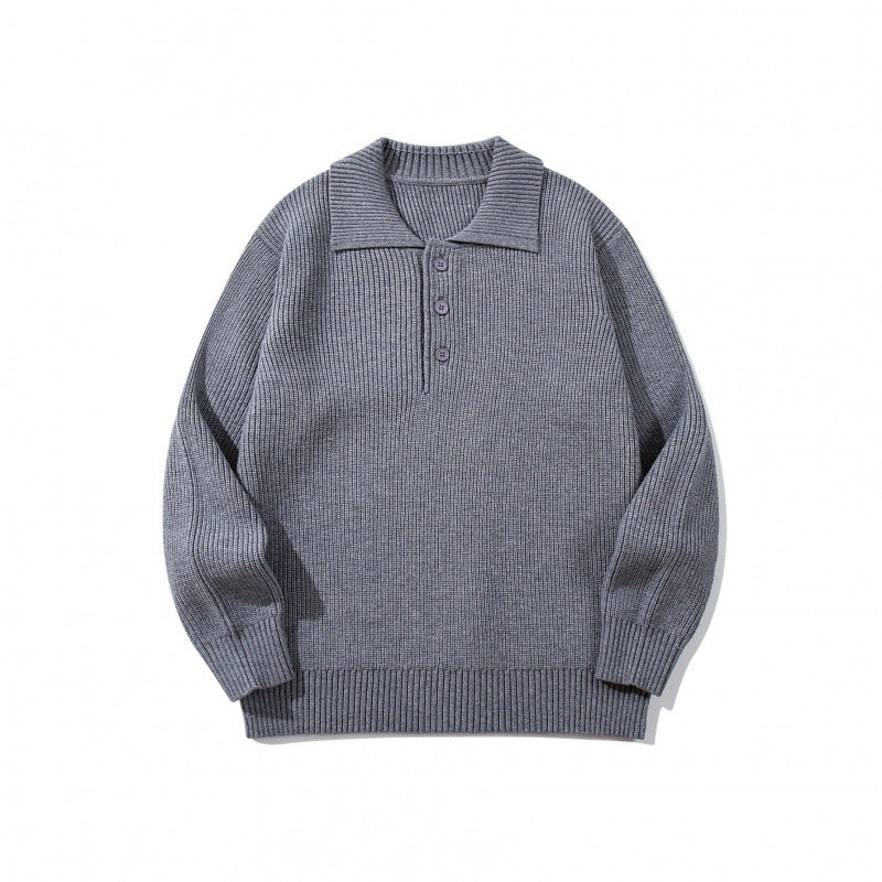Men's fine-knit polo sweater with shirt collar, button placket, and ribbed hem Mune Fashion