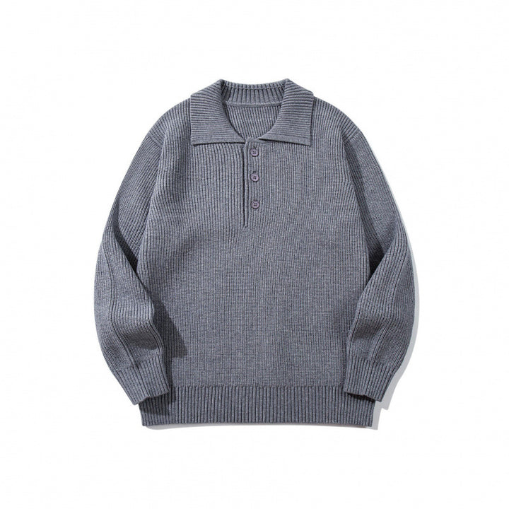 Men's fine-knit polo sweater with shirt collar, button placket, and ribbed hem Mune Fashion