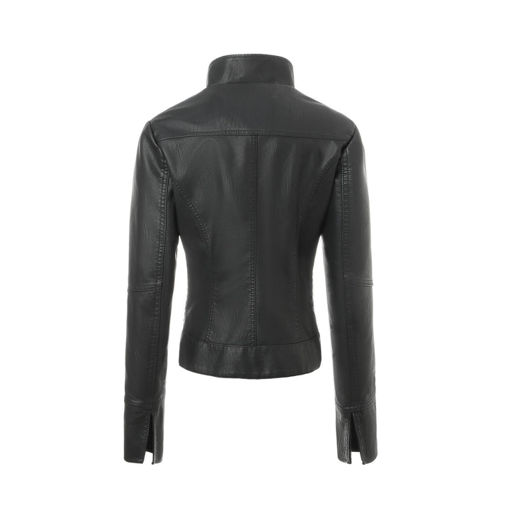Women's Tailored Leather Jacket with Stand-Up Collar and Quilted Panels Mune Fashion