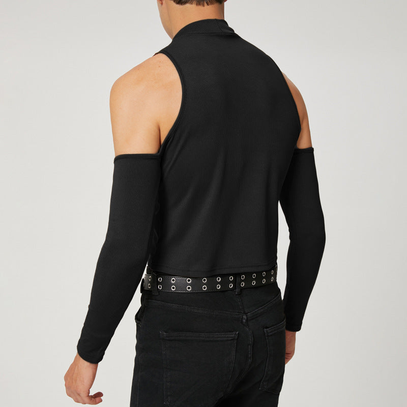 Unisex nan short ribbed top with removable arm cuffs and shoulder-free inserts Mune Fashion
