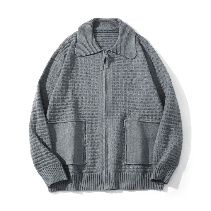 Unisex Structured Zip Knit Cardigan with Large Lapel Collar Mune Fashion