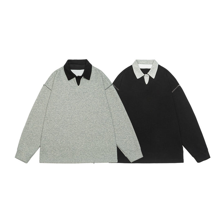 Men's Relaxed Sweatshirt with Polo Collar and Decorative Shoulder Seam Mune Fashion