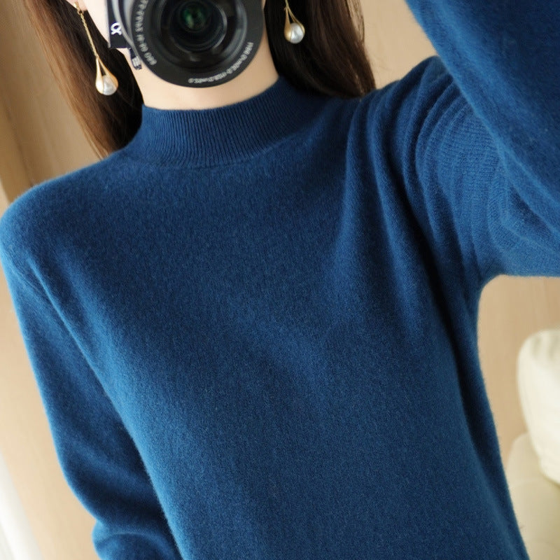 Women's Short Roll Neck Sweater in Cashmere Look with Extra Long Ribbed Cuffs Mune Fashion