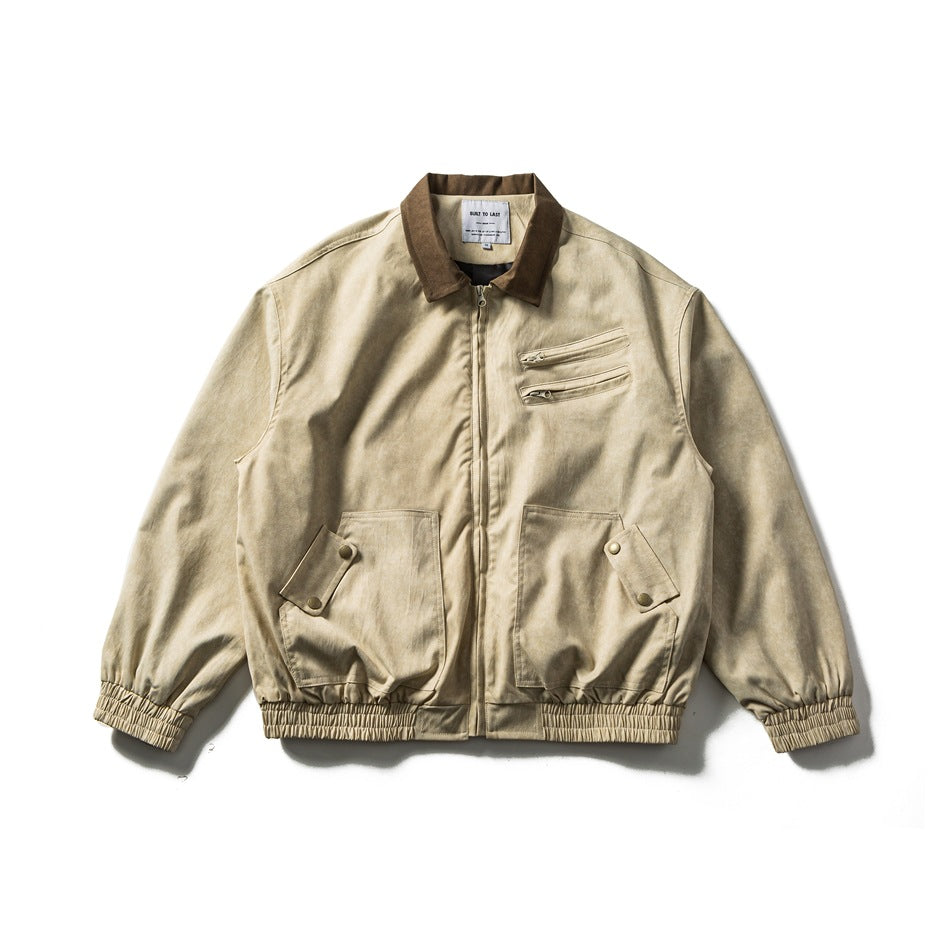 Men's Boxy Canvas Blouson Jacket in Utility Look with Cord Collar and Zip Chest Pockets Mune Fashion