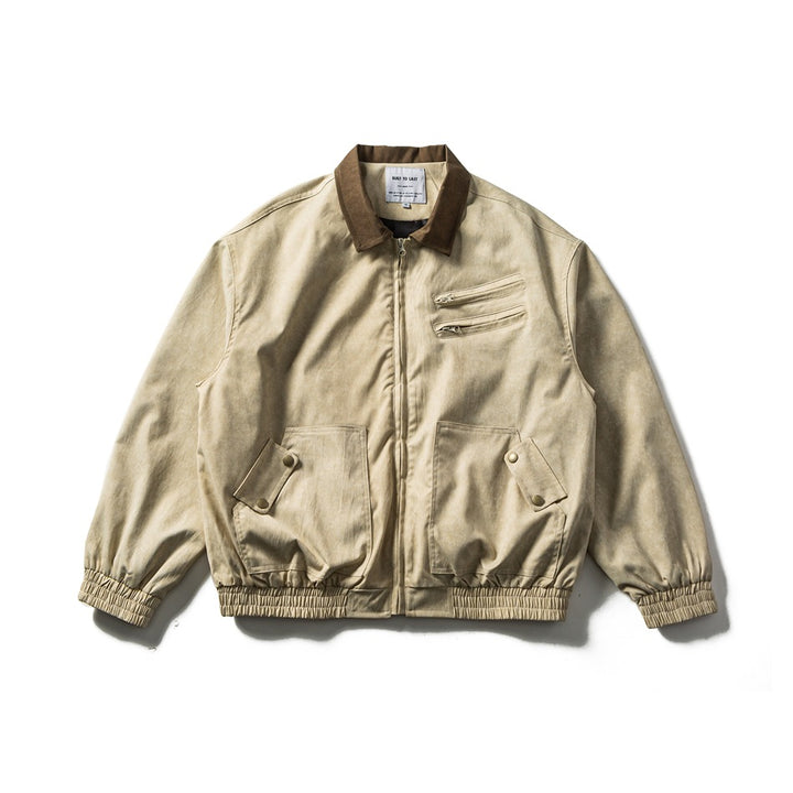 Men's Boxy Canvas Blouson Jacket in Utility Look with Cord Collar and Zip Chest Pockets Mune Fashion