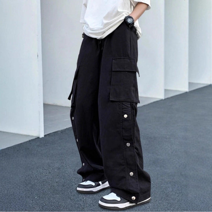 Unisex Oversize Cargo Jeans Pants with wide legs, flap pockets and snap button placket Mune Fashion