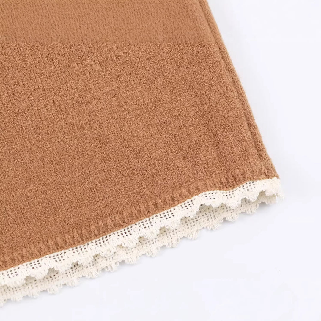 Women Cozy Oversized Sweater with Lace Trim Mune Fashion