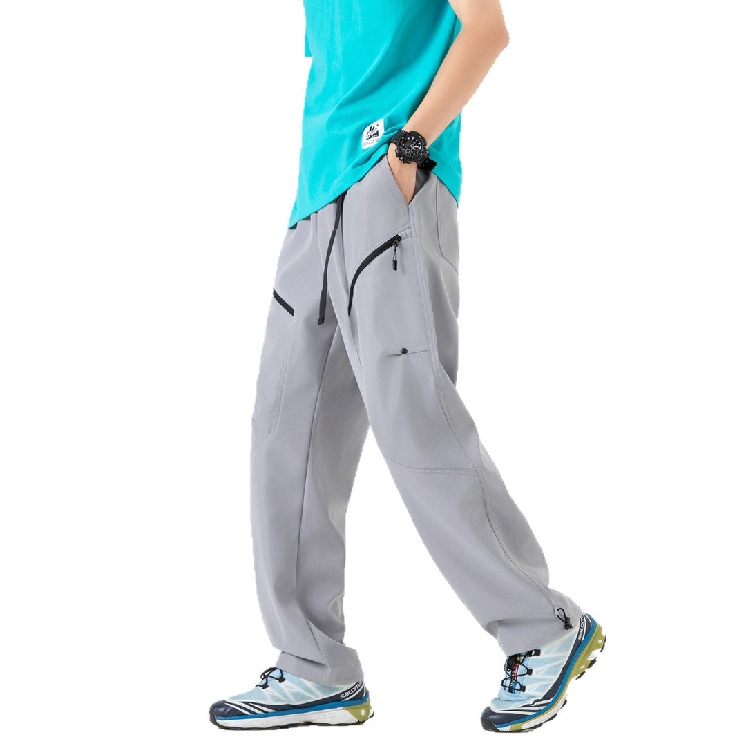 Men's Wide Technical Cargo Pants with Drawstring Waistband, Adjustable Leg Openings and Zipper Pockets Drune