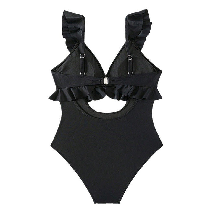 Women's One-Piece Swimsuit with Ruffle Details and Elegant Cut-Out Mune Fashion