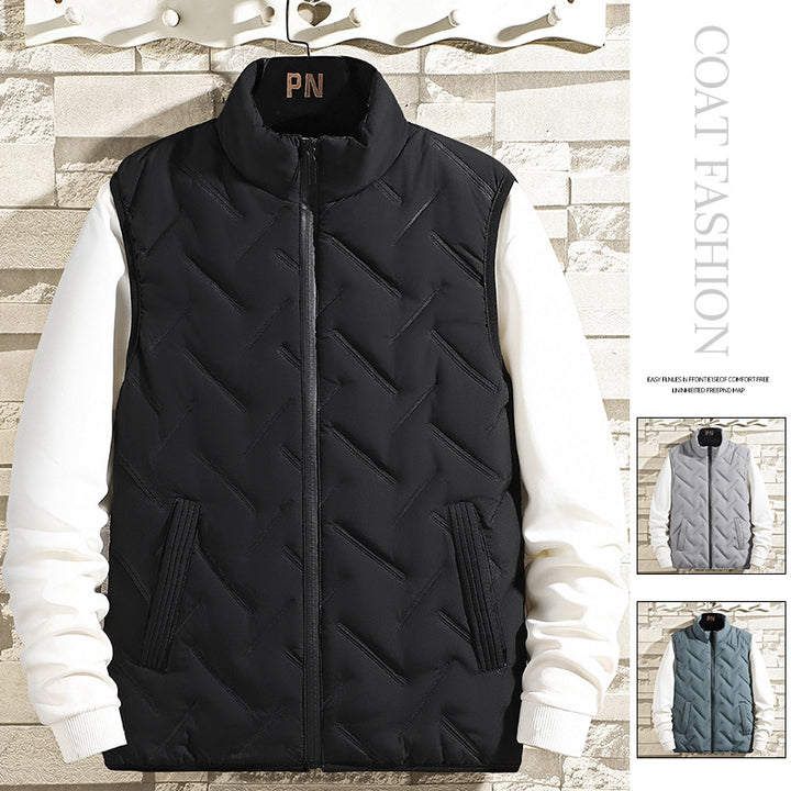 Men's chevron-stitched thermal vest with high stand-up collar and windproof outer layer Mune Fashion