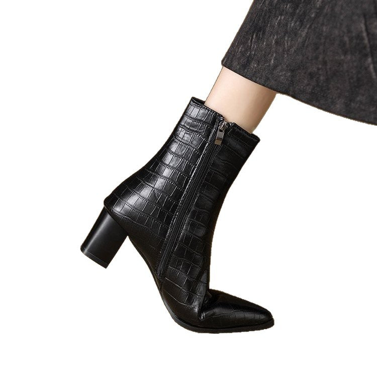 Women Elegant Croc-Effect Ankle Boots Mune Fashion