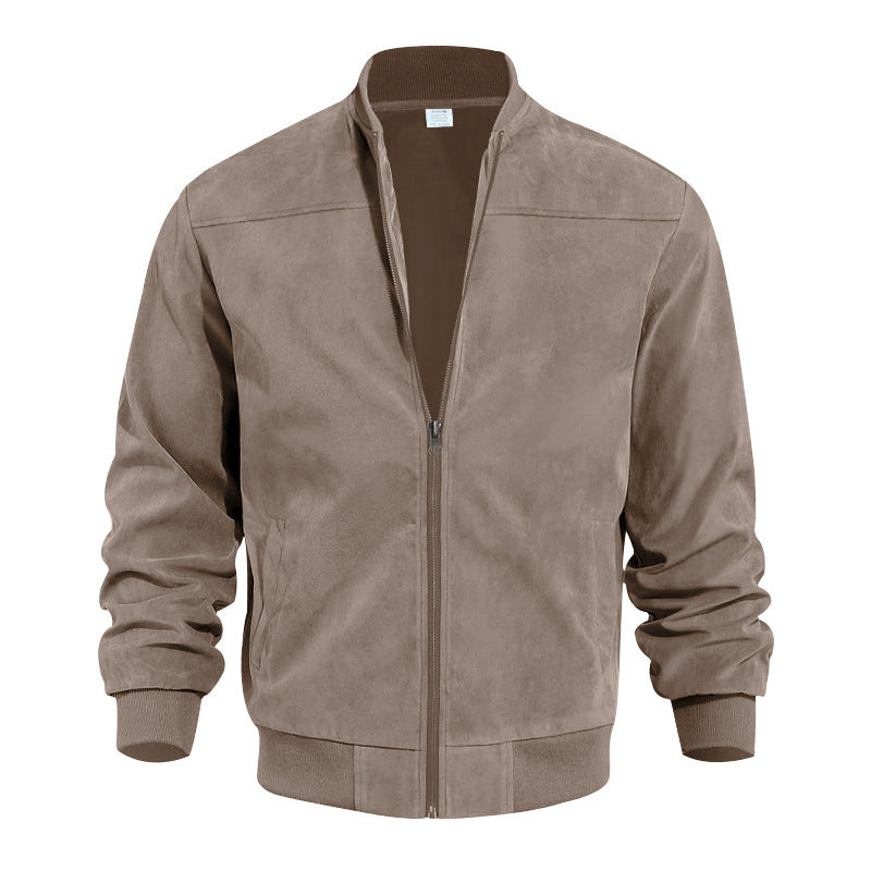 Men's velour leather bomber jacket with stand-up collar and ribbed cuffs Mune Fashion