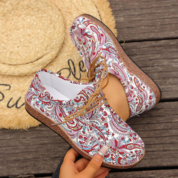 Women's colorful patterned canvas lace-up shoes with lightweight platform sole Mune Fashion