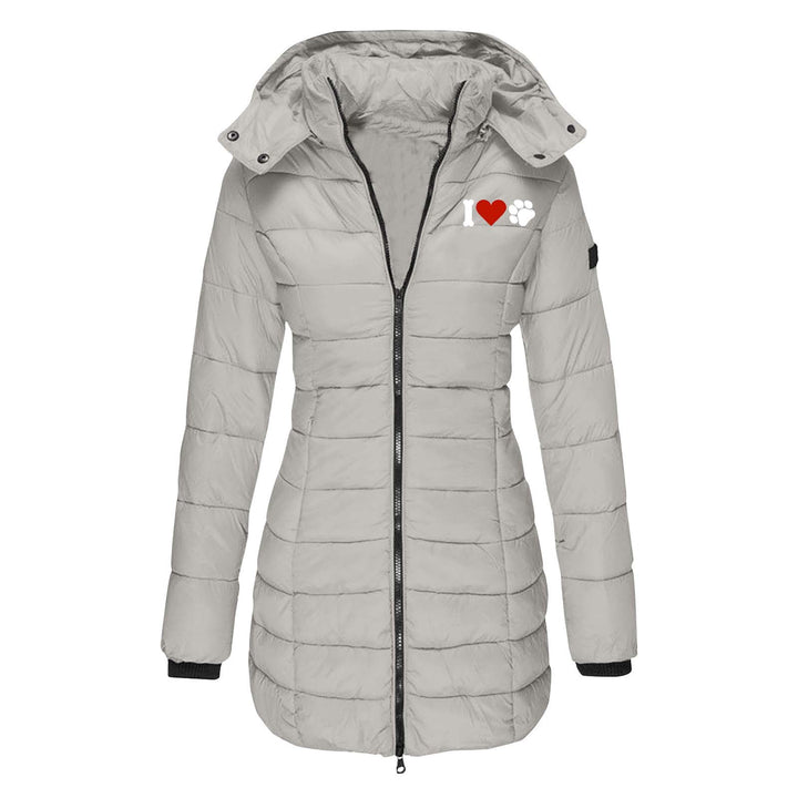 Women's quilted jacket with hood, tailored silhouette and heart paw print Mune Fashion
