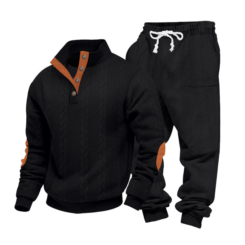 Men's knitted combination of sweater and joggers with cable pattern and elbow patches Mune Fashion