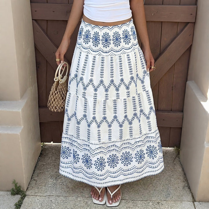 Women's long, airy skirt with handcrafted embroidery Mune Fashion