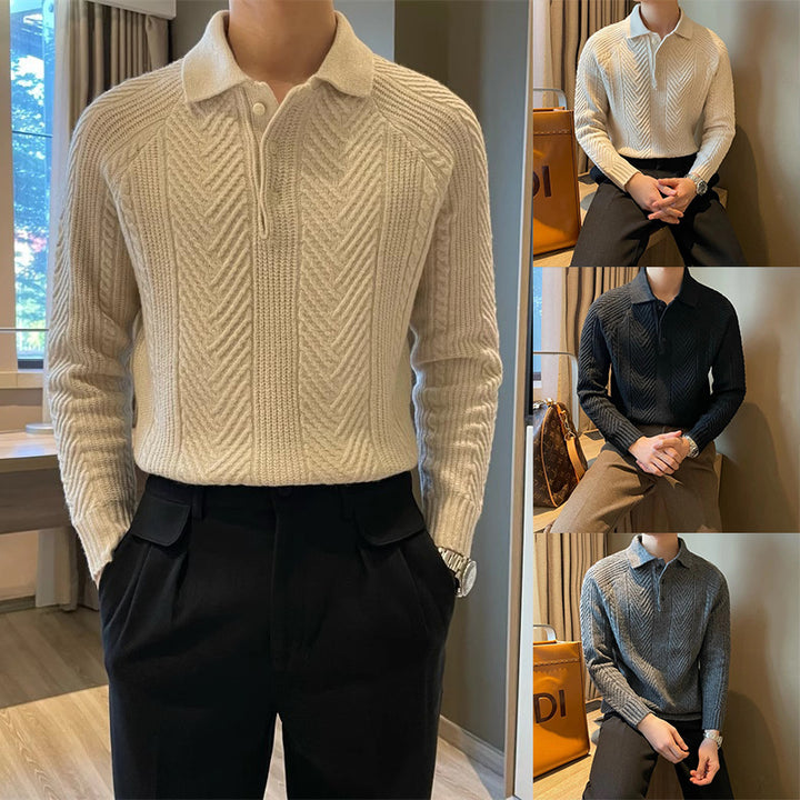 Men's Fashionable Knitted Sweater with Textured V-Neck Mune Fashion