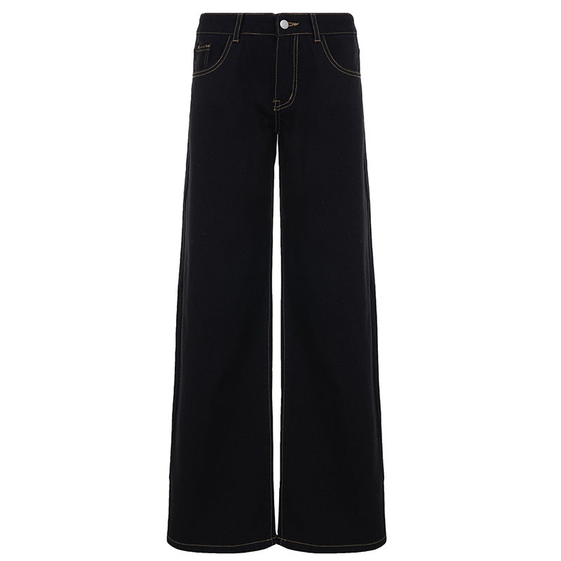 Ladies wide high-waist jeans with wide leg, high waistband and contrast stitching Mune Fashion