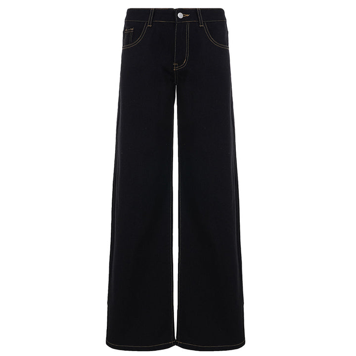 Ladies wide high-waist jeans with wide leg, high waistband and contrast stitching Mune Fashion