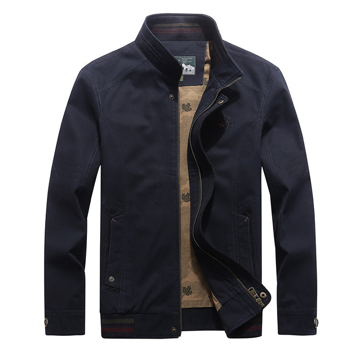 Men's canvas blouson with stand-up collar, camouflage lining and striped ribbed hem Mune Fashion