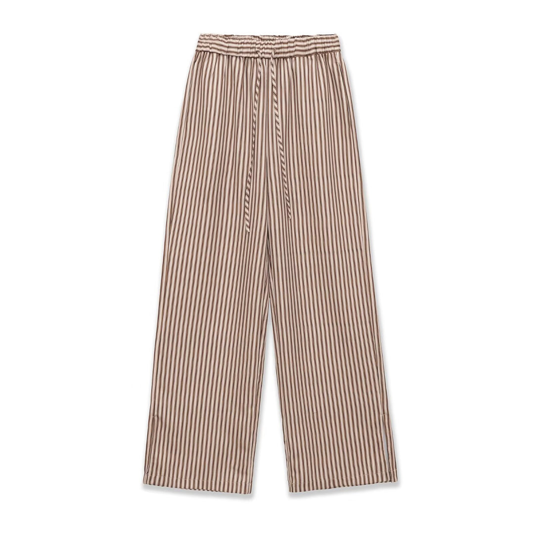 Women's Wide Culotte Pants with Elastic Waistband and Stripe Pattern Mune Fashion