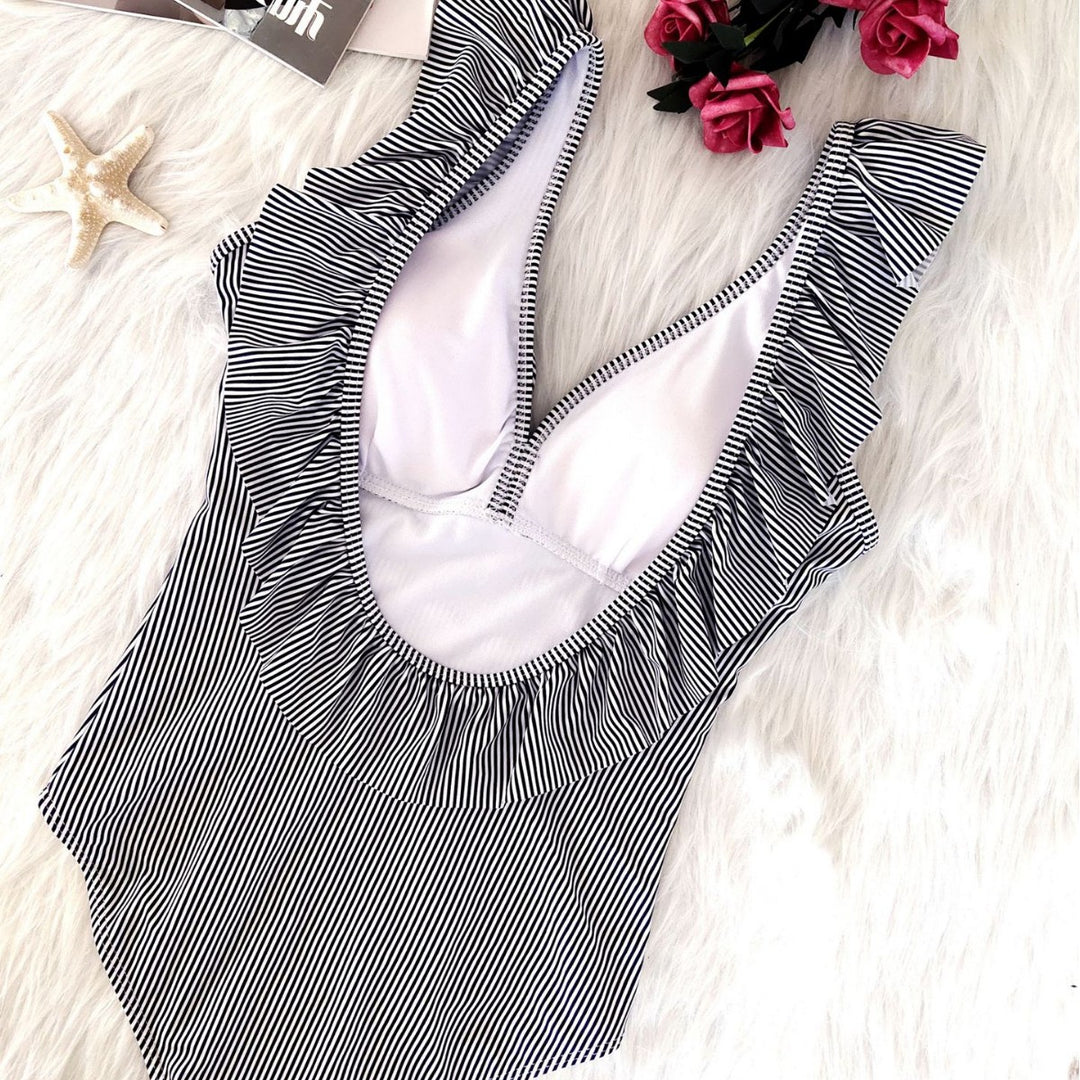 Ladies Terry Cloth Swimsuit with Ruffle Details Mune Fashion