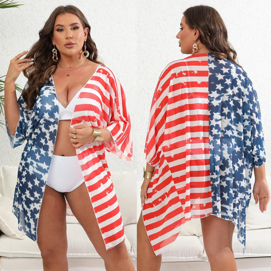 Women casual beach kimono with patriotic stars and stripes pattern Mune Fashion