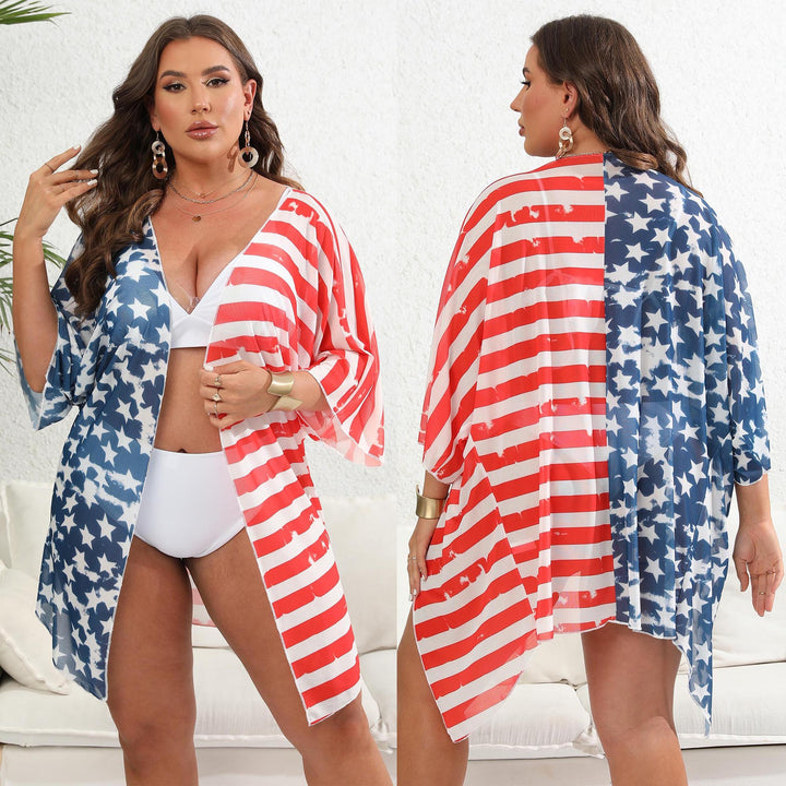 Women casual beach kimono with patriotic stars and stripes pattern Mune Fashion