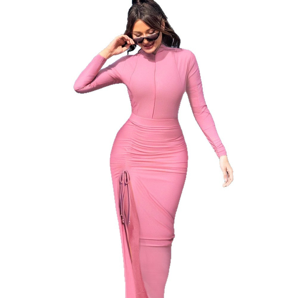 Ladies elegant sporty swimsuit with high collar and side gathering Mune Fashion