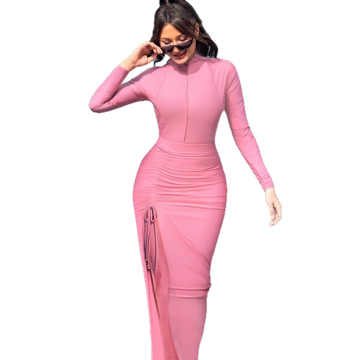 Ladies elegant sporty swimsuit with high collar and side gathering Mune Fashion
