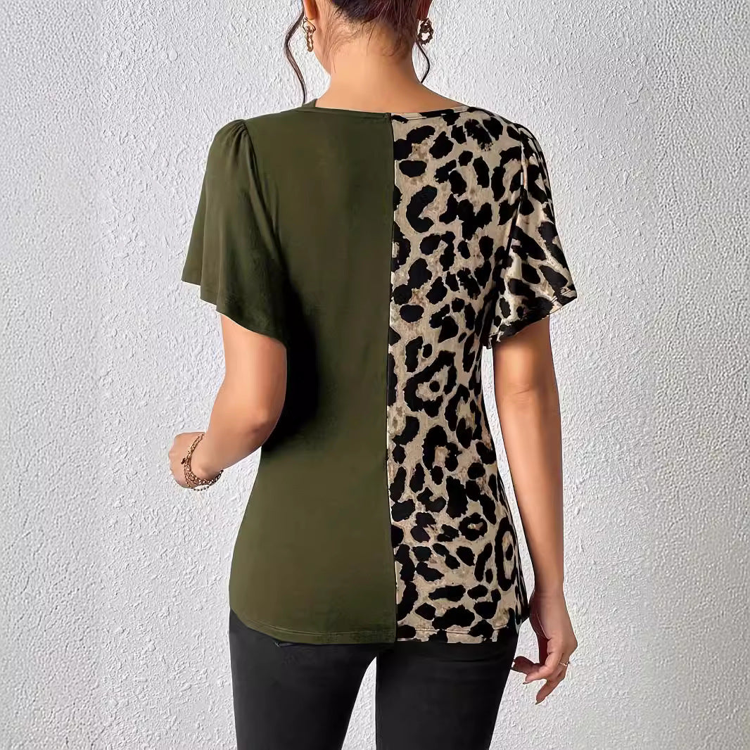 Women's asymmetrical stretch tunic with leopard print side insert and multiple straps Mune Fashion