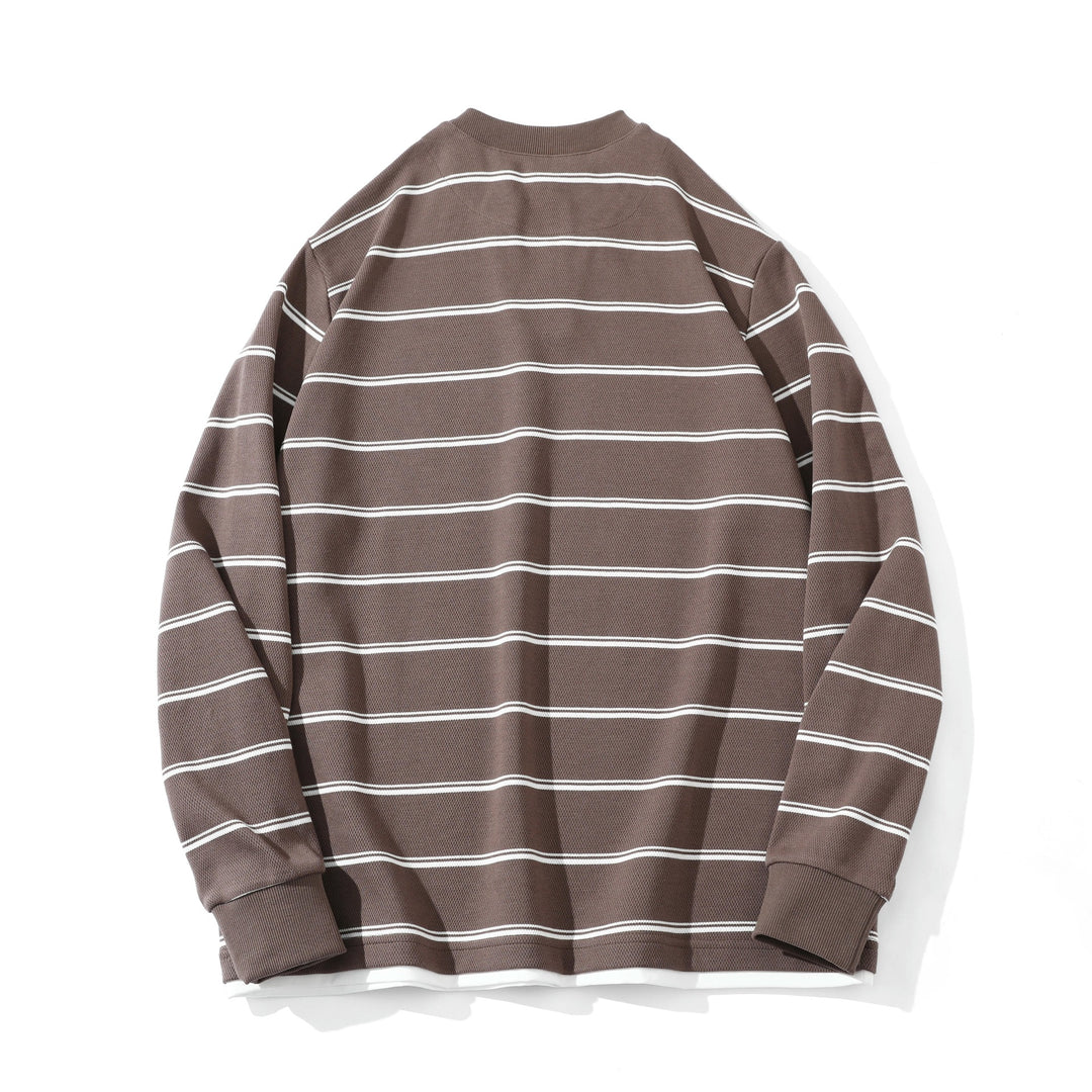 Unisex Striped Long Sleeve Sweatshirt with V-Notch and Waffle Texture Mune Fashion