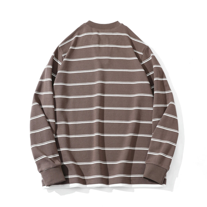 Unisex Striped Long Sleeve Sweatshirt with V-Notch and Waffle Texture Mune Fashion