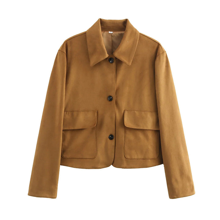 Women's cropped shirt jacket made of microfiber velour with large flap pockets Mune Fashion
