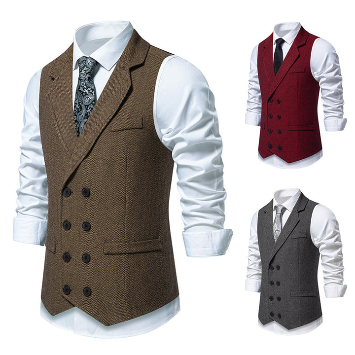 Men's double-breasted herringbone vest with lapel collar and flap pockets Mune Fashion