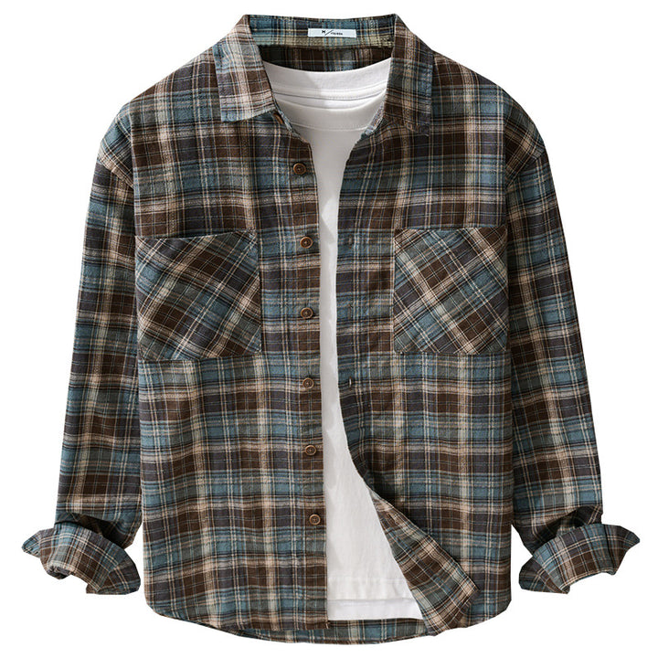 Men's check flannel overshirt made of brushed cotton flannel with patch chest pockets Mune Fashion