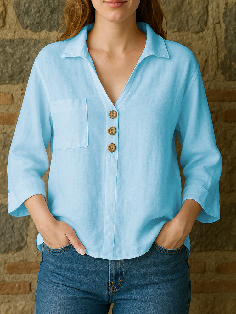 Women's loose long sleeve blouse with button details Mune Fashion