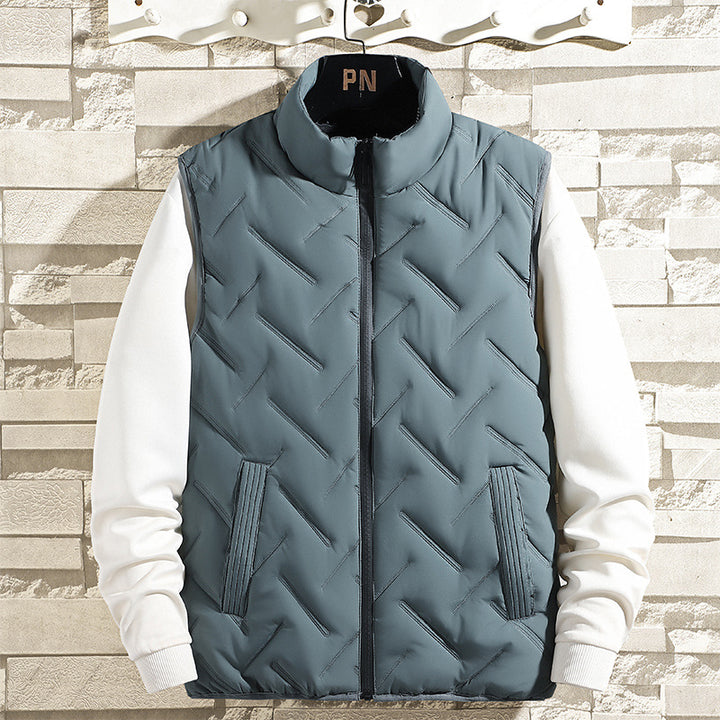 Men's chevron-stitched thermal vest with high stand-up collar and windproof outer layer Mune Fashion