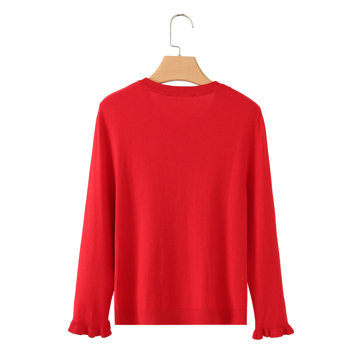 Women's Ruffle Hem Cardigan with Button Placket and Flounce Sleeves Mune Fashion