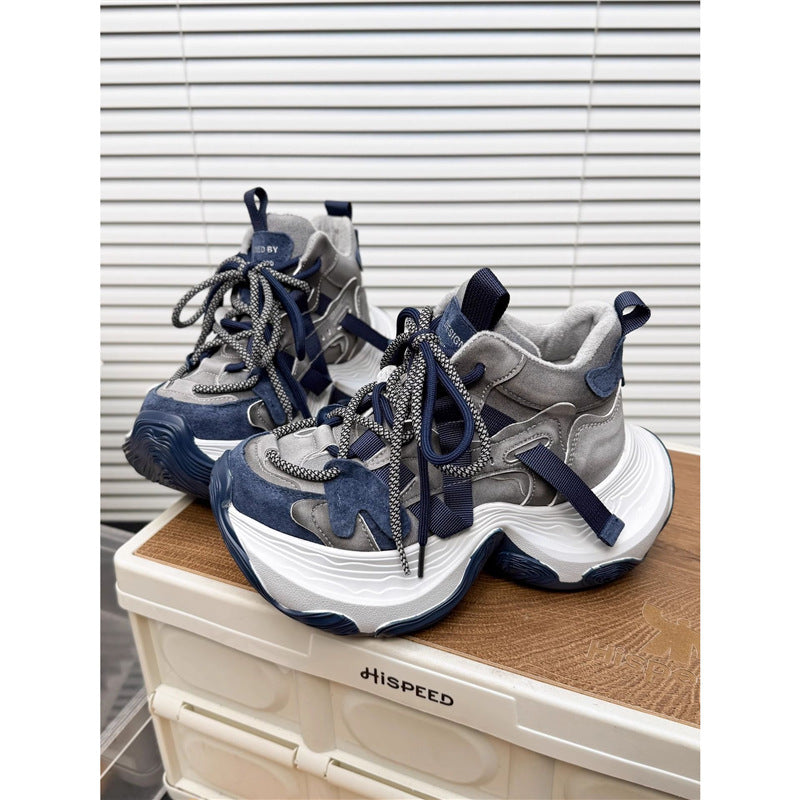 Damen Chunky Plateau-Sneaker mit mehrlagiger sculpted Sohle und Wildleder‑Mesh‑Details Mune Fashion