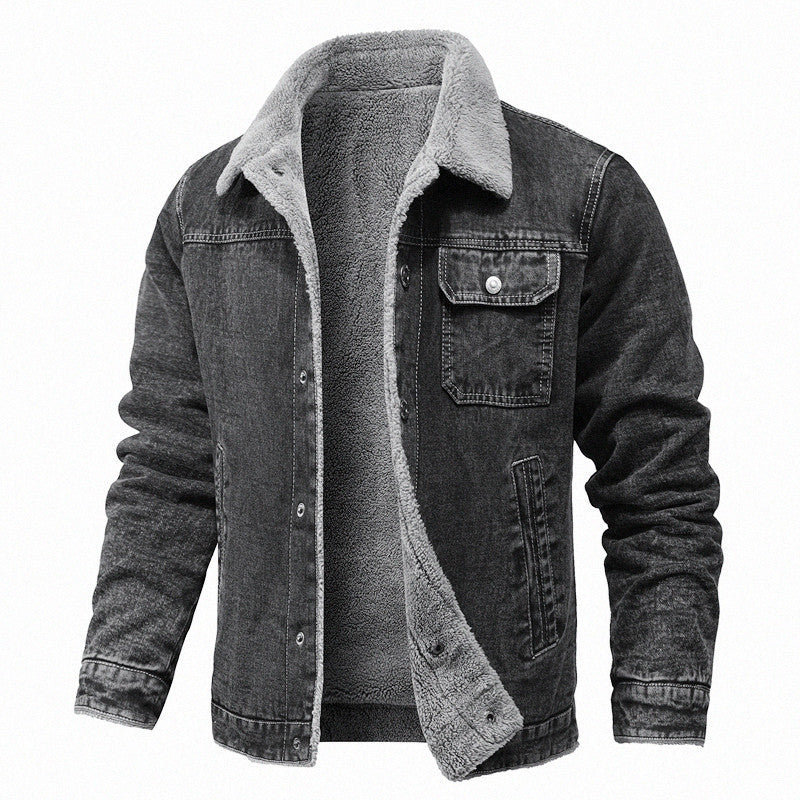 Men's Sherpa-lined denim jacket with teddy lining and chest pocket Mune Fashion