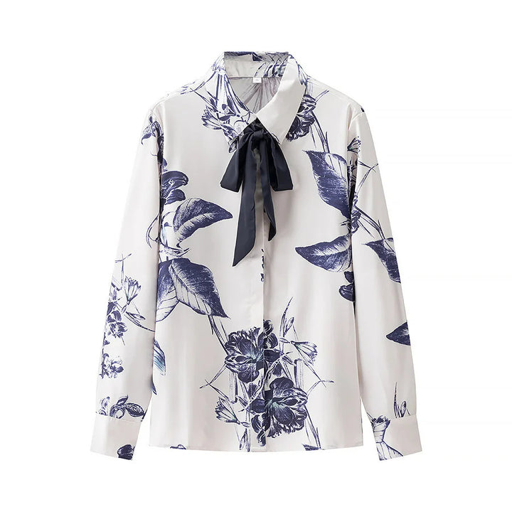 Women's satin shirt with bow collar and floral print Mune Fashion