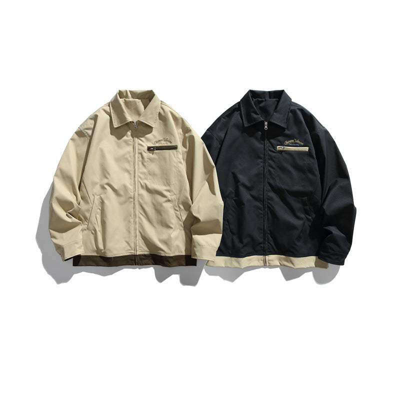 Unisex Boxy transitional blouson jacket with full-length zipper, chest zip pocket, and contrasting ribbed hem Mune Fashion